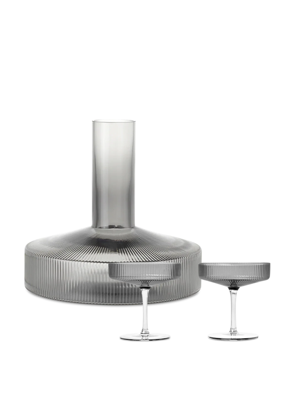Ripple Champagne Saucers - Set of 2 & Wine Carafe Gift Set - Smoked Grey