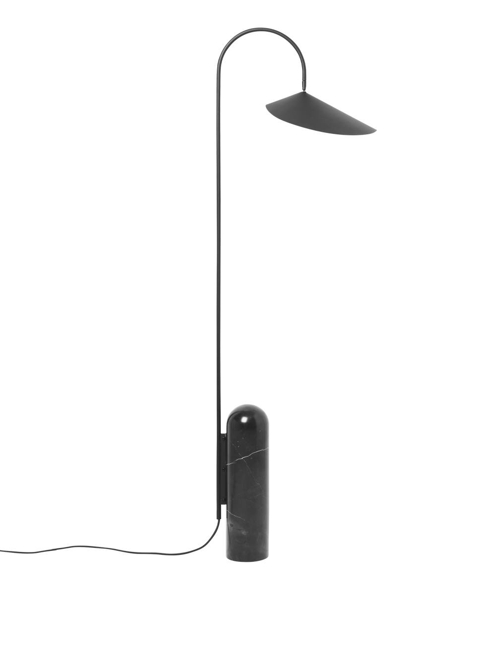 Arum Floor Lamp i svart med böjd arm och rundad marmorfot
