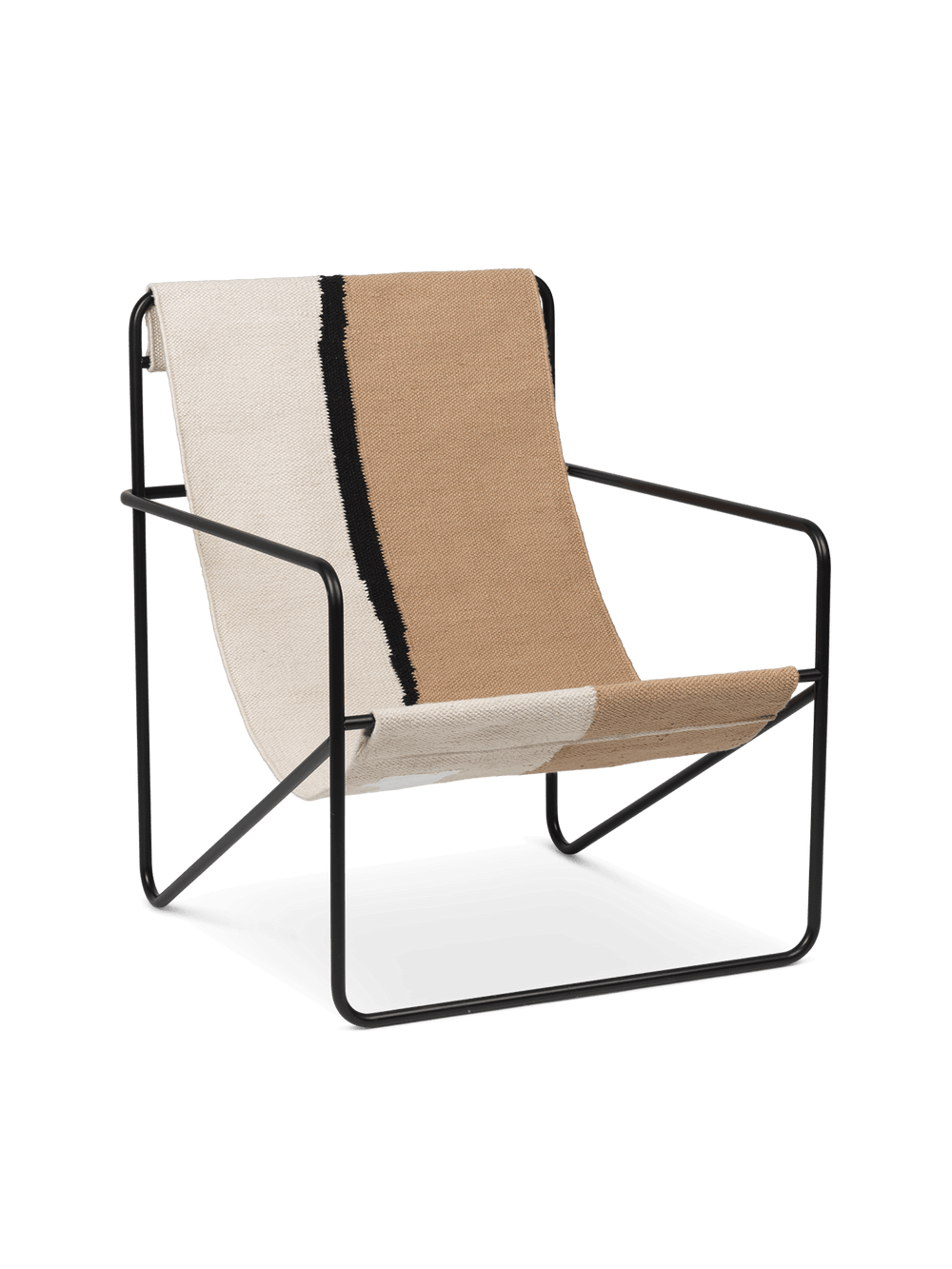 Desert Lounge Chair i svart med jordbrun sits i textil, sedd snett framifrån