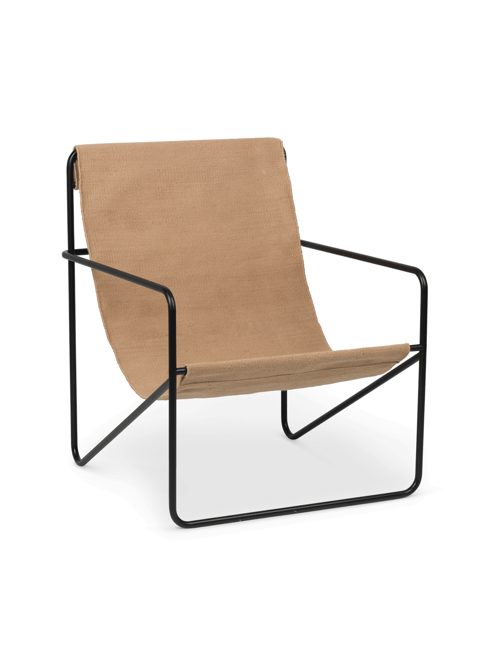 Desert Lounge Chair i svart med sittdel i sand, sedd snett från sidan