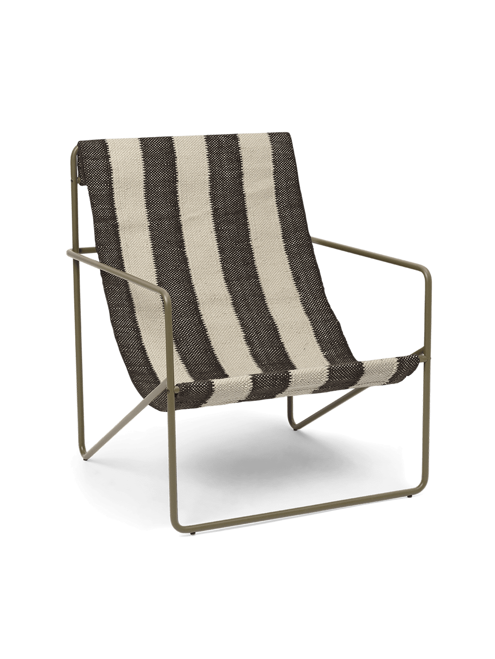 Desert Lounge Chair i oliv med randig sits i off-white och chokladbrun